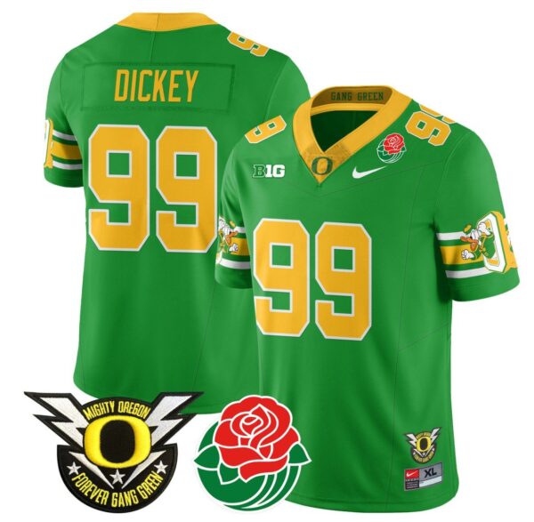 Men's Jurrion Dickey Jersey #99 Oregon Ducks 2024 Rose Bowl Patch Football Green
