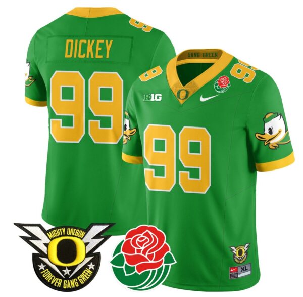 Men's Jurrion Dickey Jersey #99 Oregon Ducks 2024 Rose Bowl Patch N1 Football Green