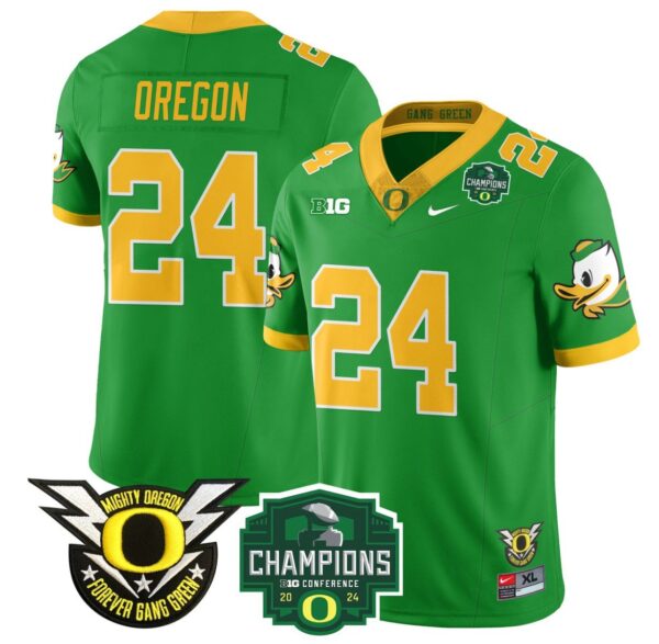 Men's Oregon Jersey #24 Oregon Ducks 2024 Big Ten Champions Football Stitched Green