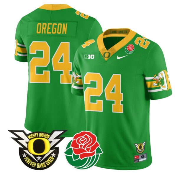 Men's Oregon Jersey #24 Oregon Ducks 2024 Rose Bowl Patch Football Stitched Green