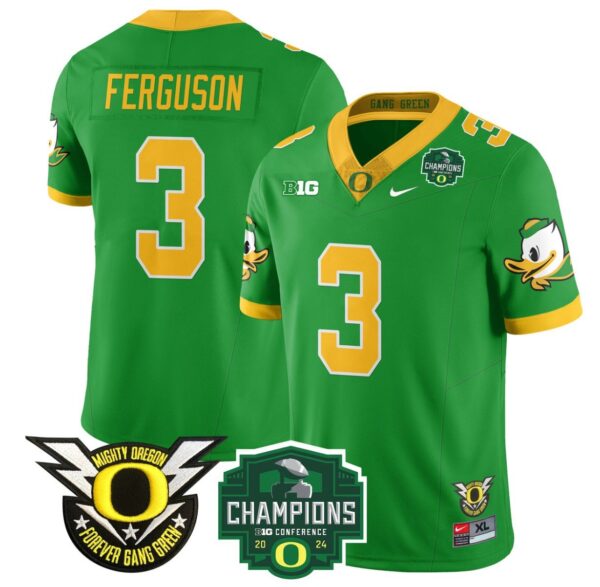 Men's Terrance Ferguson Jersey #3 Oregon Ducks 2024 Big Ten Champions Football Green