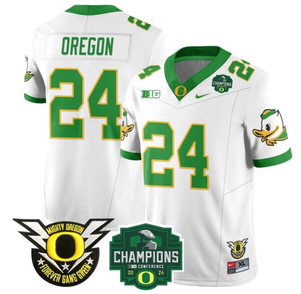 Men's Oregon Jersey #24 Oregon Ducks 2024 Big Ten Champions Football Stitched White