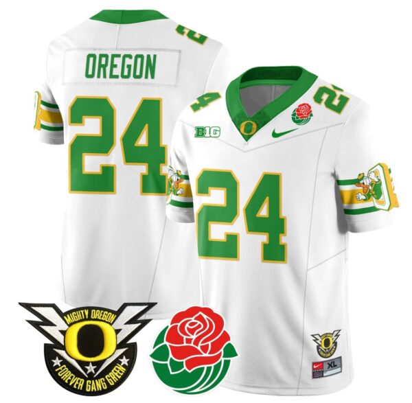 Men's Oregon Jersey #24 Oregon Ducks 2024 Rose Bowl Patch Football Stitched White