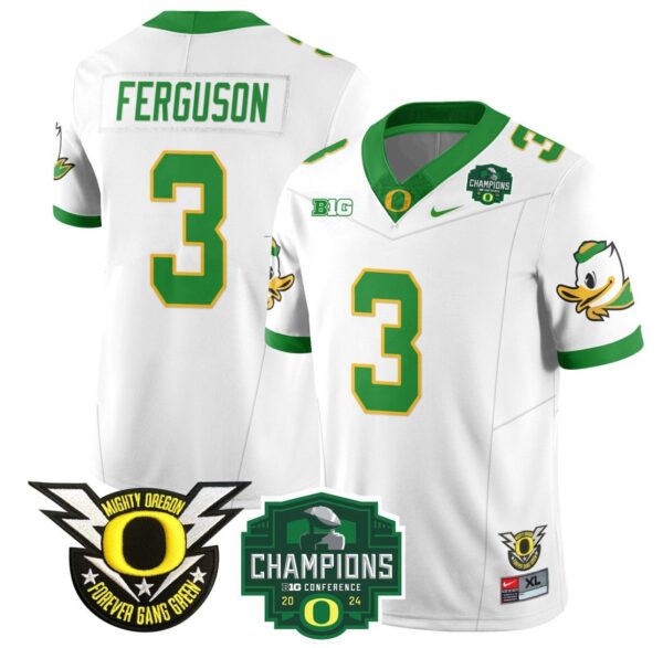 Men's Terrance Ferguson Jersey #3 Oregon Ducks 2024 Big Ten Champions Football White