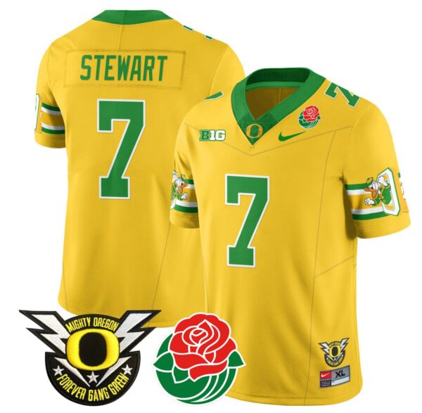 Men's Evan Stewart Jersey #7 Oregon Ducks 2024 Rose Bowl Patch Football Yellow