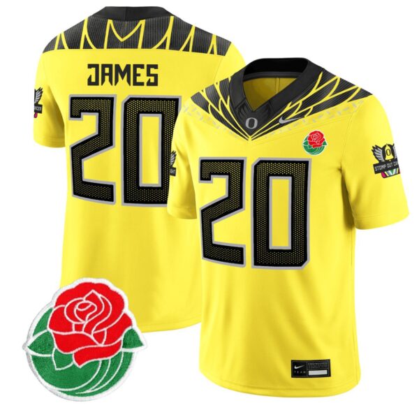 Men's Jordan James Jersey #20 Oregon Ducks Rose Bowl Patch Vapor Football Yellow