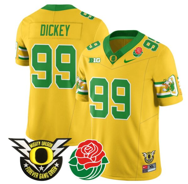 Men's Jurrion Dickey Jersey #99 Oregon Ducks 2024 Rose Bowl Patch Football Yellow