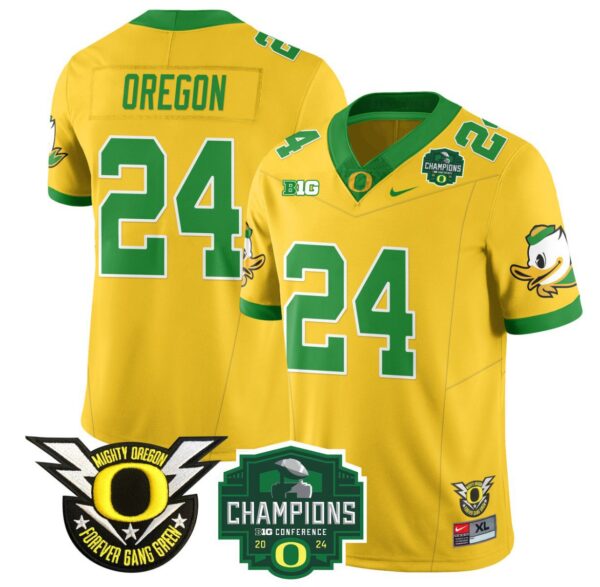 Men's Oregon Jersey #24 Oregon Ducks 2024 Big Ten Champions Football Stitched Yellow