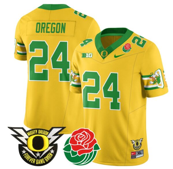 Men's Oregon Jersey #24 Oregon Ducks 2024 Rose Bowl Patch Football Stitched Yellow