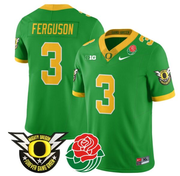 Men's Terrance Ferguson Jersey #3 Oregon Ducks 2024 Mighty Rose Bowl Patch N2 Green