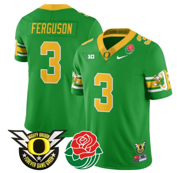 Men's Terrance Ferguson Jersey #3 Oregon Ducks 2024 Rose Bowl Patch Football Green