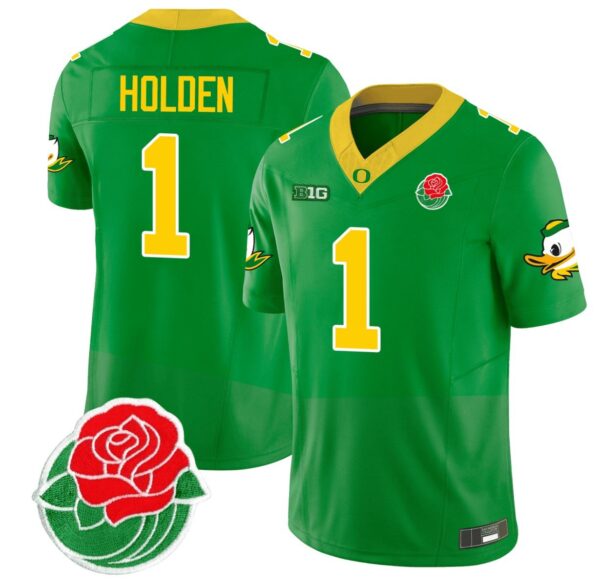Men's Traeshon Holden Jersey #1 Oregon Ducks Rose Bowl Patch Vapor Football Green