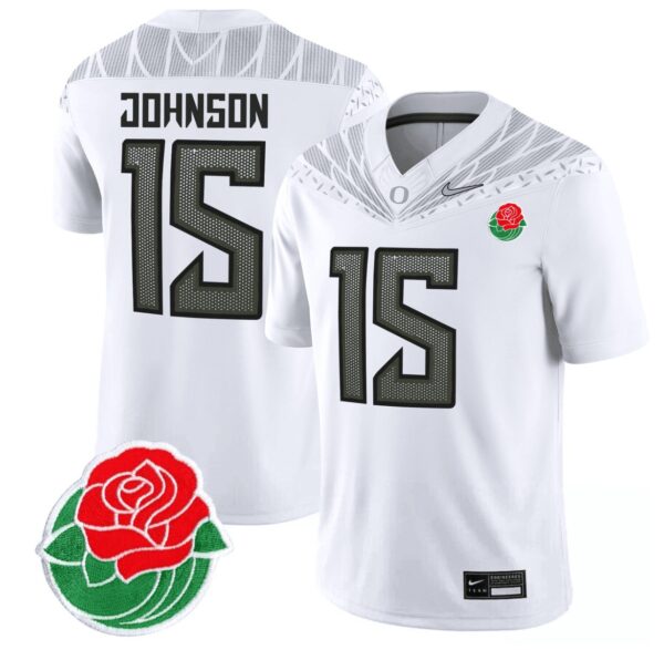 Men's Tez Johnson Jersey #15 Oregon Ducks Rose Bowl Patch Vapor Football White