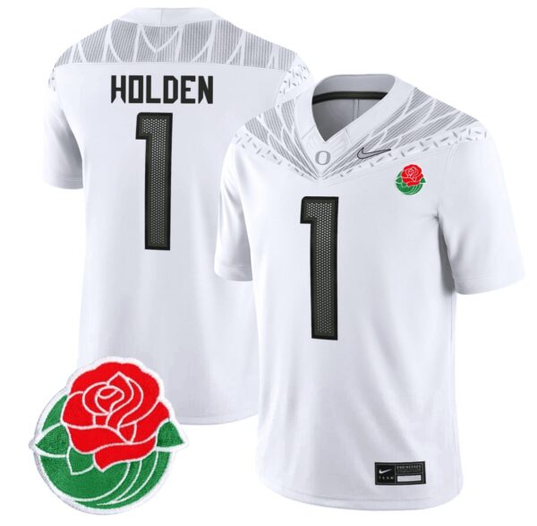 Men's Traeshon Holden Jersey #1 Oregon Ducks Rose Bowl Patch Vapor Football White
