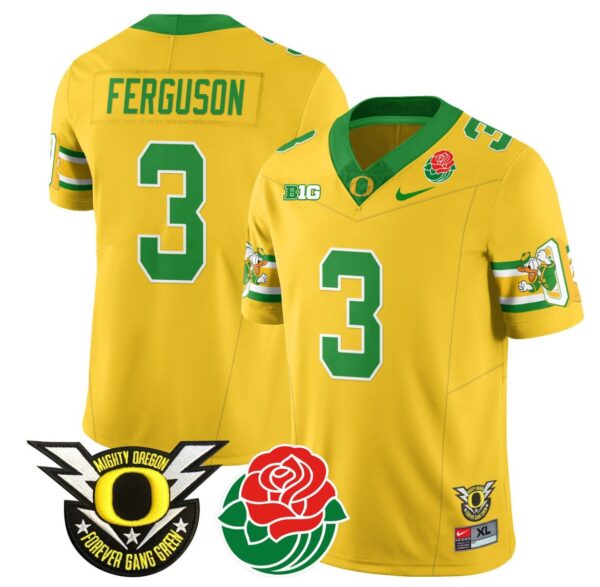 Men's Terrance Ferguson Jersey #3 Oregon Ducks 2024 Rose Bowl Patch Football Yellow