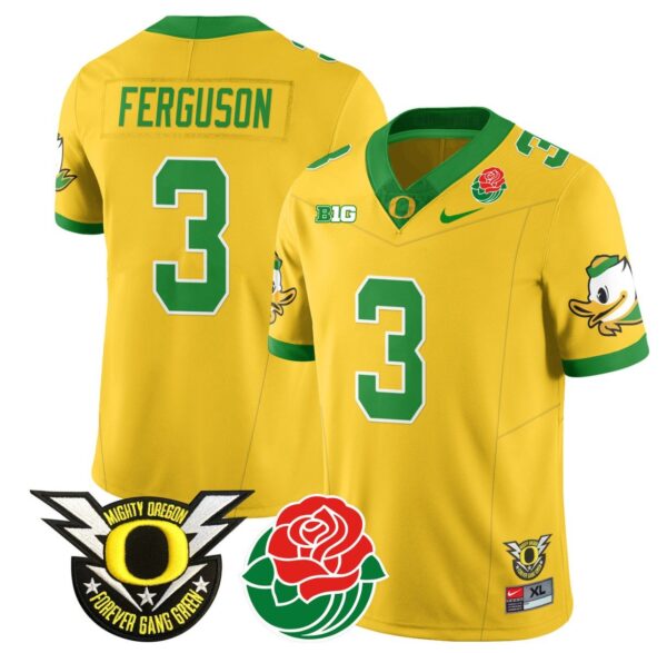 Men's Terrance Ferguson Jersey #3 Oregon Ducks 2024 Rose Bowl Patch N1 Football Yellow