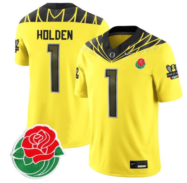 Men's Traeshon Holden Jersey #1 Oregon Ducks Rose Bowl Patch Vapor Football Yellow