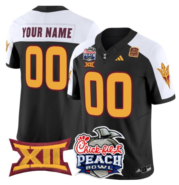 Men's Custom Arizona State Sun Devils Jersey 2025 Peach Bowl Patch Black Alternate
