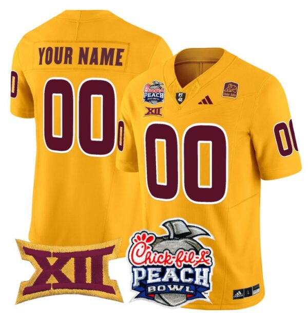 Men's Custom Arizona State Sun Devils Jersey 2025 Peach Bowl Patch Gold