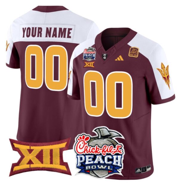 Men's Custom Arizona State Sun Devils Jersey 2025 Peach Bowl Patch Maroon Alternate