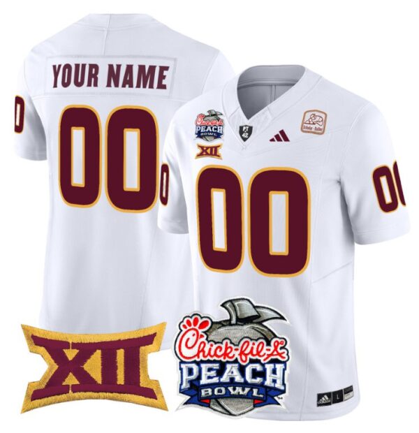 Men's Custom Arizona State Sun Devils Jersey 2025 Peach Bowl Patch White