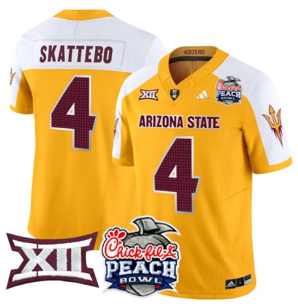Men's Cam Skattebo Jersey #4 Arizona State Sun Devils 2025 Peach Bowl Gold Alternate