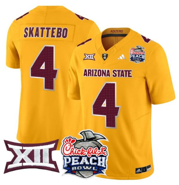 Men's Cam Skattebo Jersey #4 Arizona State Sun Devils 2025 Peach Bowl Gold