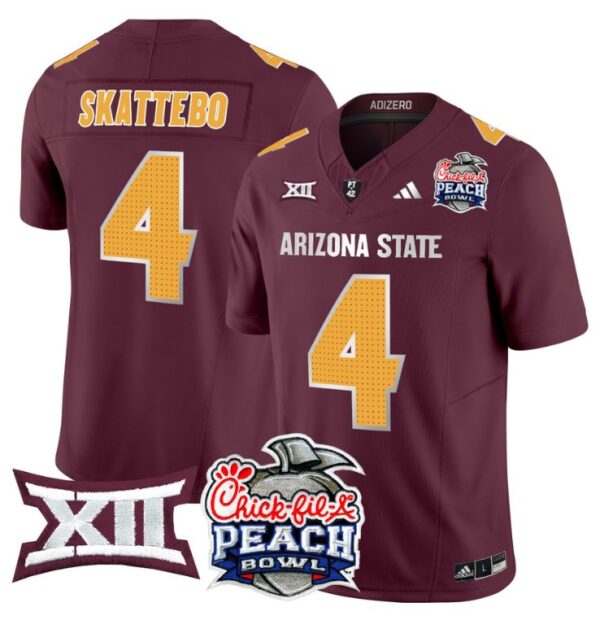 Men's Cam Skattebo Jersey #4 Arizona State Sun Devils 2025 Peach Bowl Maroon