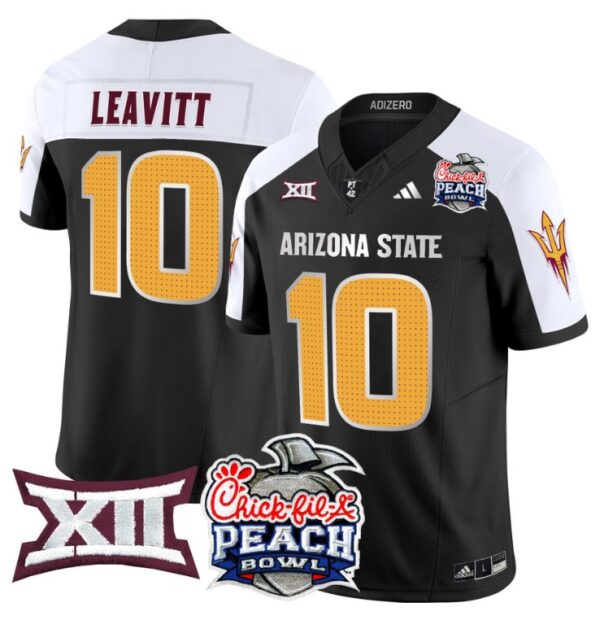 Men's Sam Leavitt Jersey #10 Arizona State Sun Devils 2025 Peach Bowl Black Alternate