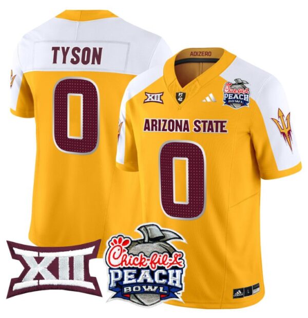 Men's Jordyn Tyson Jersey #0 Arizona State Sun Devils 2025 Peach Bowl Gold Alternate