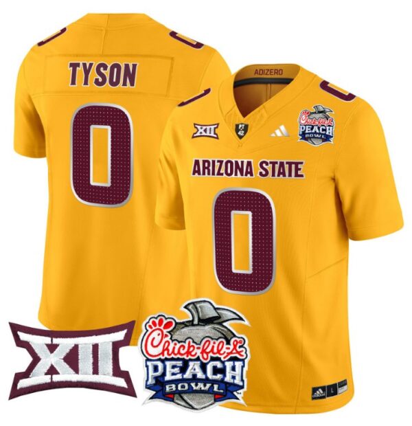 Men's Jordyn Tyson Jersey #0 Arizona State Sun Devils 2025 Peach Bowl Gold