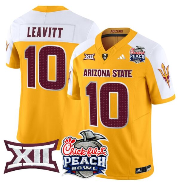 Men's Sam Leavitt Jersey #10 Arizona State Sun Devils 2025 Peach Bowl Gold Alternate