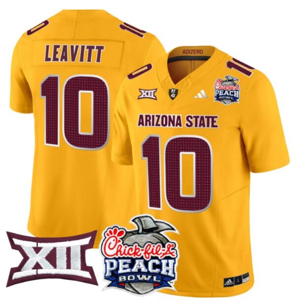 Men's Sam Leavitt Jersey #10 Arizona State Sun Devils 2025 Peach Bowl Gold