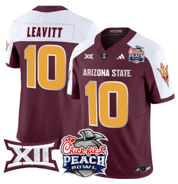 Men's Sam Leavitt Jersey #10 Arizona State Sun Devils 2025 Peach Bowl Maroon Alternate