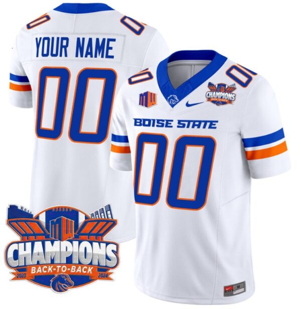 Men's Custom Boise State Broncos Jersey Back To Back Champions Football White