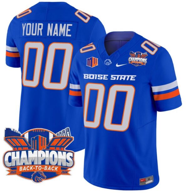 Men's Custom Boise State Broncos Jersey Back To Back Champions Football Royal