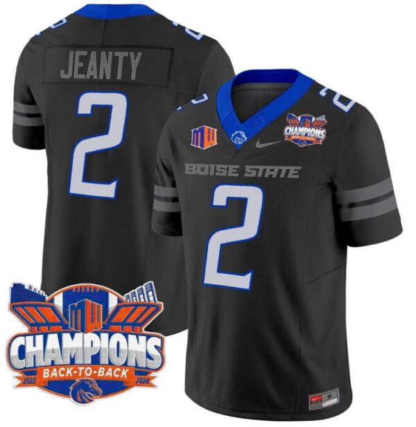 Men's Ashton Jeanty Jersey #2 Boise State Broncos Back To Back Champions Black