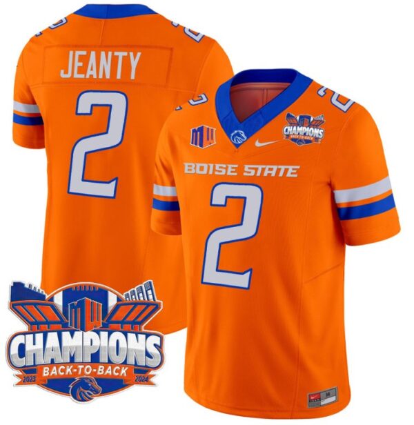 Men's Ashton Jeanty Jersey #2 Boise State Broncos Back To Back Champions Orange