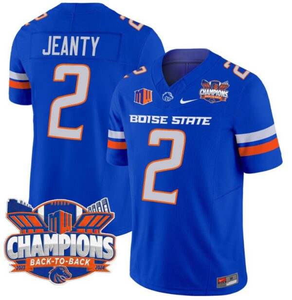 Men's Ashton Jeanty Jersey #2 Boise State Broncos Back To Back Champions Royal