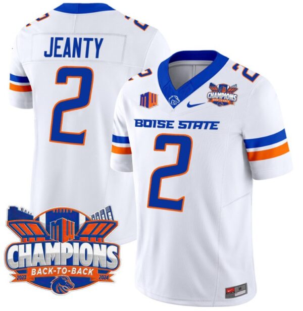 Men's Ashton Jeanty Jersey #2 Boise State Broncos Back To Back Champions White