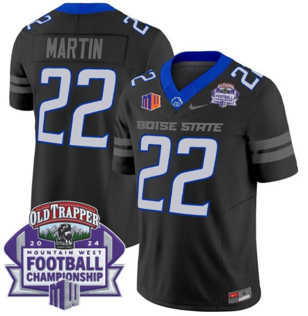 Men's Doug Martin Jersey #22 Boise State Broncos 2024 Championship Vapor Black
