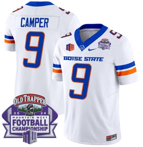 Men's Cameron Camper Jersey #9 Boise State Broncos 2024 Championship Vapor White