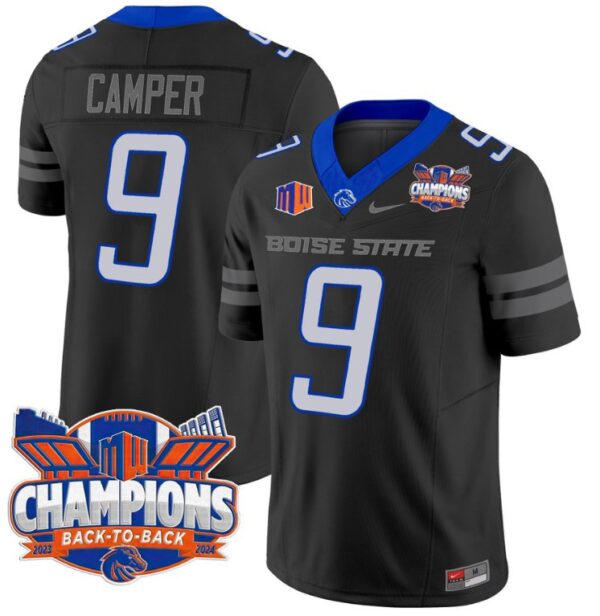 Men's Cameron Camper Jersey #9 Boise State Broncos Back To Back Champions Black