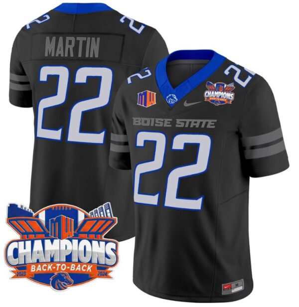 Men's Doug Martin Jersey #22 Boise State Broncos Back To Back Champions Black