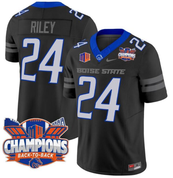 Men's Dylan Riley Jersey #24 Boise State Broncos Back To Back Champions Black