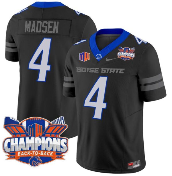 Men's Maddux Madsen Jersey #4 Boise State Broncos Back To Back Champions Black