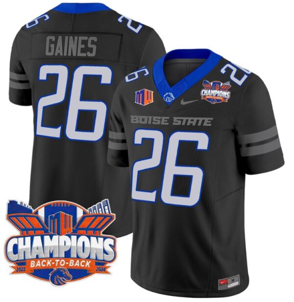 Men's Sire Gaines Jersey #26 Boise State Broncos Back To Back Champions Black