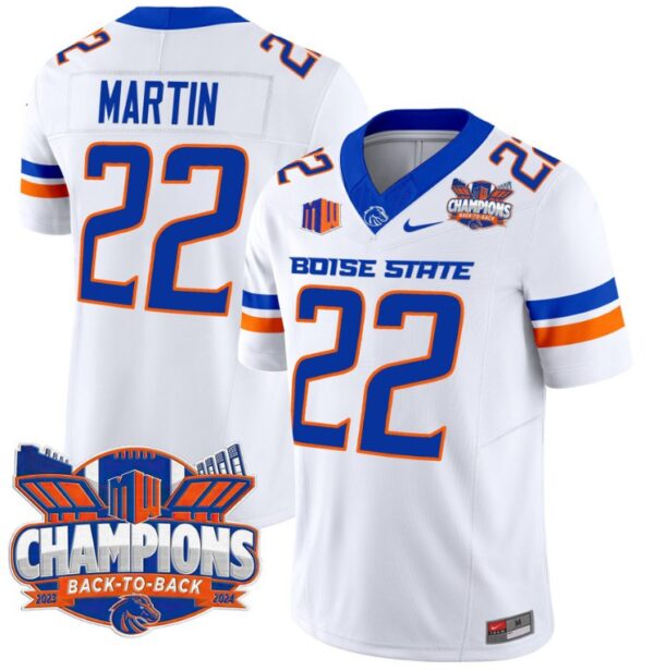 Men's Doug Martin Jersey #22 Boise State Broncos Back To Back Champions White