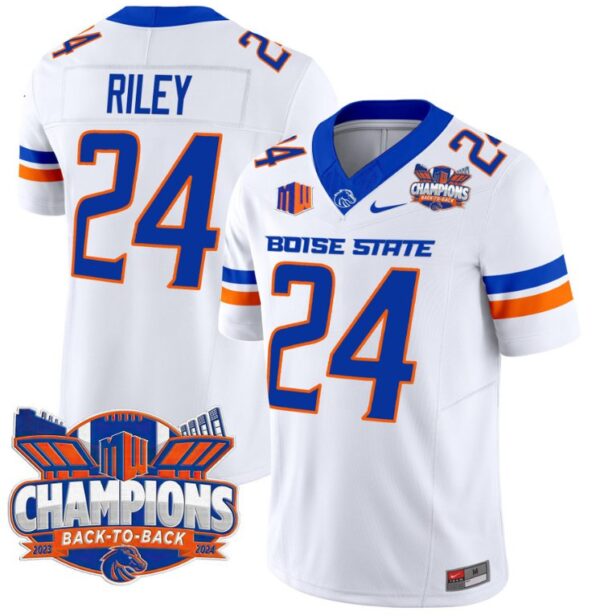 Men's Dylan Riley Jersey #24 Boise State Broncos Back To Back Champions White