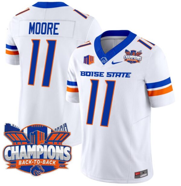 Men's Kellen Moore Jersey #11 Boise State Broncos Back To Back Champions White